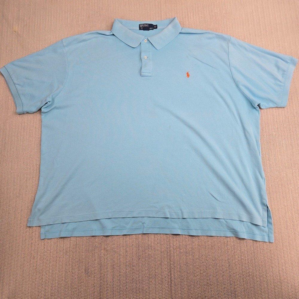 Polo Ralph Lauren Shirt Mens 3XB Big Tall Blue Short Sleeve Orange Pony Preppy